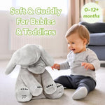 Peek A Boo Elephant Toy - Interactive Singing Elephant Teddy With Flapping Ears - For Newborn Baby Boys Or Girls - Peekaboo Soft Toy For Babies 0-12 Months +