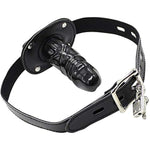 Lockable Dildo Mouth Gag Sm Realistic Black Silicon Penis Gag Adjustable Leather Strap On With Lock Fantasy Sex Toys For Couple