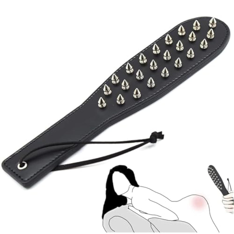 Sm Paddle With Spikes Rivets - Leather Spanking Paddle, Fetish Slave Bondage Paddle, Paddle For Spanking Adults, Bdsm Paddle Flogger Whip For Couples Extreme Sex Toys
