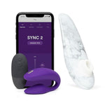 Sync 2 Purple App Control Couples Vibrator & Womanizer Special Edition Clitoris Vibrator White - Couples Sex Toys Bundle