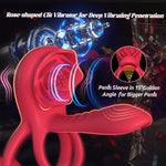 Vibrating Penis Ring with Rose Clitoral Stimulator for Couples & Enhanced Pleasure