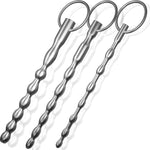 3-Piece Stainless Steel Urethral Sound Set with Bumpy Penis Plug and Ring
