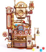 420 Piecs Chocolate Factory Marble Run 3D Wooden Puzzle Built-In Led Model Kit Home Decor Gifts For Teens/Adults