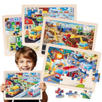 Jigsaw Puzzles Wooden Puzzles For Kids Ages 4-6 Preschool Educational Toddlers Toys Construction Vehicle Puzzle Fire Truck Urban Transportation Sanitation Truck Gifts For 3 4 5 6 Year Old Boys Girls
