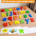 Alphabet Abc Learning Educational Toys For 2 3 4 5 Years Old Boys Girls, Wooden Puzzle Flash Cards Preschool Activity Letter Matching Games For Kids Toddlers