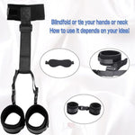Bdsm Sex Neck To Wrist Restraints Bondage Set - Behind Back Handcuffs Collar With Blindfold Adjustable Bondage Set Bed Games Play Sex Toys For Couples (Black)