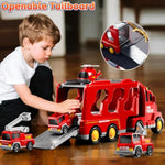Fire Truck Toys For Toddler 1-3 3-5, 5-In-1 Fire Car Carrier Vehicle Set For Girls 1 2 3 4 5 6 Years Old, Transport Car With Light Sound, Birthdays Gifts For Kids Girls Aged 3-9