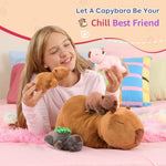 5Pcs Capybara Stuffed Animal Mommy 16.5 Inch With 4 Babies 6.6 Inch Family Set Cute Plushies Toys Gifts For Kids