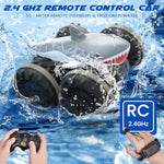 Shark Amphibious Remote Control Car - Gift For Kids Boys Girls, 4Wd Waterproof Rc Car, 360° Stunt, Dual Remote Control, 50M Long Range, 2 Rechargeable Batteries (Silver)