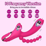 G-Spot Bunny Vibrator Vibrations/Sucking 3 In 1 Vibrators With Vibrating Pull Beads, Waterproof Clitoral Nipple Anal Stimulato, Sex Toys.(Red)