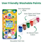 Kids Washable Paint Set for Toddlers, 18 Pots, 8 Brushes Gift Bundle