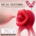Vibrating Cock Ring Sex Toys - 3-In-1 Penis Ring Vibrator Clitoral Stimulator With Tongue Licking, 7 Modes Adult Couples Sex Toys For Men And Women, Rose Sex Toy Vibrators For Anal Nipple