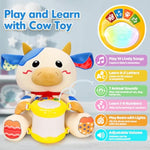 Stuffed Cow Musical Toys For Baby 6-12 Months+, Early Learning Light Up Music Drum, Perfect Christmas Birthday Gifts For Boy & Girl Age 1, 2 Years Old