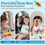 Mini Magnetic Tiles, 49Pcs Portable Travel Magnetic Building Blocks With Iron Box Stem Educational Building Set Construction Toys For Kids Ages 3-8 Boys Girls Toddlers Birthdays Gifts