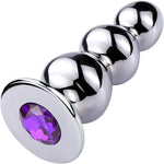 Anal Beads: Stainless Steel Butt Plug with 3 Big Balls and Purple Jewelry, Prostate Massage Anal Dilator for Men & Women