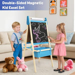 Adjustable Double-Sided Kids Easel with Whiteboard, Chalkboard & Paper Roll