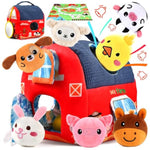 Baby Toys 6-12 Months | Plush Barn Toy With 8 Sound Animals & Farm Mat - Montessori Toys Sensory Farm Animals For Toddlers 1-3 - Crinkle/Rattle/Squeak, Birthday Infant Toy Baby Boy Girl Gifts