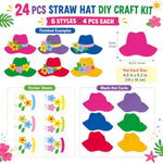 Summer Hawaii Paper Craft Kit with Tropical Flowers, Straw Hat & Stickers for Kids