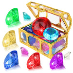Diving Gem Pool Toys 10 Colorful Big Diamond Gem With Treasure Pirate Chest Box Summer Underwater Acrylic Gemstones Set For Kids Swimming Pool Party Favors