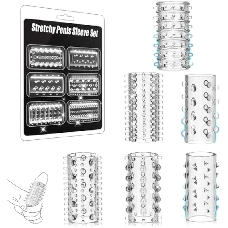 Penis Sleeve, Pennis Extender 6 Stretchy Textured Set, Cock Sleeve Enhance Erection Extended Time, Penis Extender For Adult Sex Toys For Men Couple