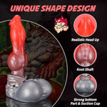 10.8 Inch Fantasy Wolf Dildo by Graemen - Medium Firm Platinum Silicone Monster Toy with Knot Shaft and Textured Veins for G Spot, Prostate, and Anal Play