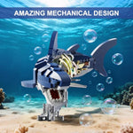 Mechanical Shark Building Set Compatible With Lego, Sea Fish Building Block Toy With Led Light, 687 Pcs Movable Ocean Animal For Kids Adults Crossing Ocean Lover