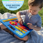 Busy Board - Montessori Learning Toy For Toddlers Kids Road Trip Activities - Foam Sensory Board - Develop Fine Motor Skills - Blue
