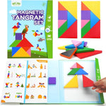 Travel Tangram Puzzle With 2 Sets Magnetic Wooden Shapes, Extra Large Dual-Sided Magnet Surface, Color Pattern Iq Book?Road Trip Car Plane Game?Educational Stem Travel Toys For Kids Adults