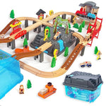 100Pcs Wooden Train Set For 3 Year Old Boys, Double-Side Train Set Tracks With Bridge Train Station & Storage Box, Fits Brio, Thomas, Melissa And Doug, Kids Gift Toys For Boy 3-7 (100Pcs)