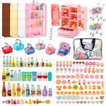 169Pcs Mini Food Shopping Cart Toys Miniature Play Food Drink Bottle Toy Little Carts Baskets Supermarket Shelves Refrigerator Cash Register For Play Kitchen Grocery Mini Dollhouse Accessories