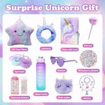 64Pcs Unicorn Gifts Toys For Girls Kids Toys 5 6 7 8 9 10+ Years Old Halloween Thanksgiving Christmas Birthday Gifts Box With Star Light Up Pillow Stuffed Diary With Lock Headband Water Bottle Sticker