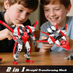 2 In 1 Transforming Mech Robot Building Sets, Mecha Robot City Toy Converts To Fighter Jet, For Adults Kids Boys Ages 6+(Red)