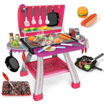 Pink Kitchen Toy Set, Kids Grill Playset With Smoke, Sound & Light, Little Chef Play,Cooking Interactive Toys Christmas Birthday Gift For Boys Girls