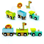 Wooden Trains Cars With Crane Magnetic Train Toys For Wooden Train Tracks Train Sets For Toddlers And Kids Ages 3+ (Zoo Train)
