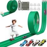 15.75 Ft Flex Track For Kids, Flexible Race Track Compatible With Hot Wheels And Diecast 1/64Th Cars, Roll-Up Portable Race Car Ramp Track With Suction Cups & Track Anchors & 4 Race Cars, Green