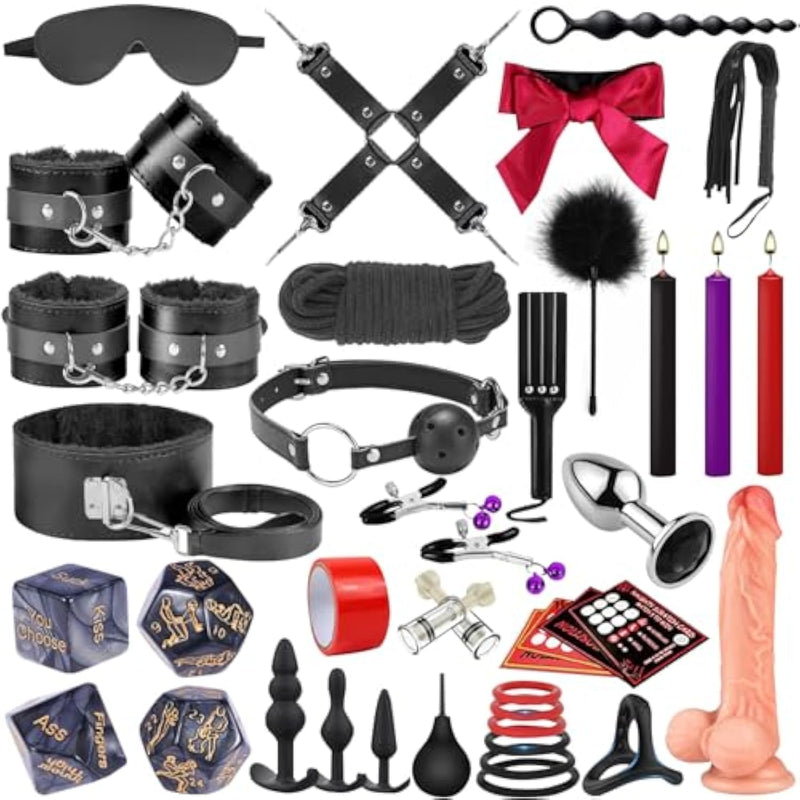 Sex Toys Bdsm Restraints Dildo, 36Pcs Kit Bondage Gear And Accessories For Adult Women And Couples (Blcak)