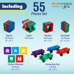 Magnetic Tiles Train Car Set For Kids - 55Pcs Magnet Building Blocks Accessory Set With 4 Cars - Durable Creative Stem Learning Toys For Boys, Girls & Toddlers