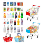 135Pcs Mini Shopping Cart Basket Miniature Food Drink Toy Supermarket Metal Handcart Dollar Bills Toys Dollhouse Store Grocery Accessories Kitchen Cosplay Play Game Party Model