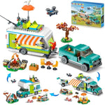 City Camper Van Building Set With Led Light - 3-In-1 Holiday Rv Camping Building Toy For Kids 879Pcs With Tent Bbq Grill Vehicles Friends Creative Adventure Gift For Boys Girls 6-12 Years Old