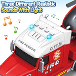 Kids Toys For 3 4 5 6 7 8 Years Old Boys, 27" Fire Truck Toy With Racing Car And Helicopter, Toddler Friction Powered Truck Vehicle Toy With Lights, Sounds For Boys Girls Christmas Birthday Gifts