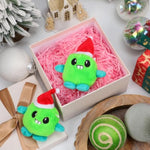 16 Pcs Christmas Small Stuffed Animals Bulk Plush Monsters For Kids 4" Mini Plush Soft Toy Lime Green Monsters With Santa Hat For Christmas Party Favor Gift