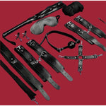 Upgrade Bdsm Restraints Kit Erotic Leather Plush 10 Pcs Set Adult Sex Toys Sex Bondage With Adjustable Collar Hand Ankle Cuffs Blindfold Ballgag Cross Buckle Flogger Breast Clamp For Couples