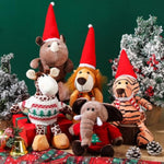 10 Pcs Christmas Stuffed Animal 10 Inch Plush Safari Jungle Stuffed Animals With Xmas Hats For Kids Elephant Giraffe Lion Tiger Monkey Rhinoceros Zebra Leopard Hippo Party Decorations