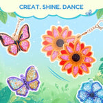 DIY Glitter Keychain Craft Kit for Kids, Butterfly Garden, 8 Charms