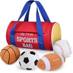 Baby Toys 0-12 Months, My First Sports Bag Plush Toy - 4 Sensory Balls Soft Toys With Crinkle, Rattles For 0-3-6-9-12 Month Newborn Infant, 1St Birthday For Babies Boys Girls Age 1