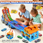 Truck Car Toys For 3, 4, 5, 6, 7, 8 Years Old Kids, Carrier Truck Race Track Toys, Foldable Transport Car Toys With Foldable Race Tracks And 6 Metal Cars, Birthday Gifts For Toddler Boys Girls (Blue)