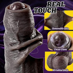 2.4In Diameter Huge Bbc Uncut Dildo, Realistic Big Black Dildo With Movable Foreskin, Real Skin Thick Fake Penis G-Spot Stimulation Adult Sex Toys For Men/Women For Anal Play With Strong Suction Cup