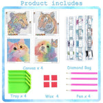 4 Pack Diamond Art Kits for Kids, 6 Inch Tiger & Leopard Gem Painting Set