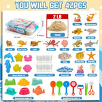 Ocean&Sand Sensory Bin With Lid, 42 Pcs Sensory Sand Kit With Sea Animals For Kids, Birthday Christmas Gifts For Boys Girls, Preschool Learning Activities Tools Box, Outdoor Sandbox Toys For Toddlers