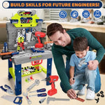 Kids Tool Bench With Realistic Electric Drill, 132 Pcs Toddler Tool Set, Birthday Christmas Gifts Toys For Kid Ages 3 4 5 6 7 8, Toddlers Tool Box & Workbench, Kids Tool Set For Boys 3-5 6-8 (Green)